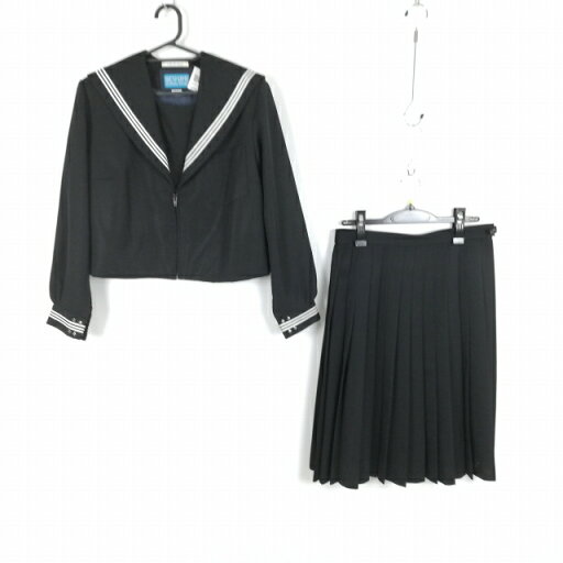 セーラー服 スカート 上下2点セット 大きいサイズ 冬物 白3本線 女子 学生服 中学 高校 黒 制服 中古 ランクC NA1126 セーラー服 スカート 上下2点セット 大きいサイズ 冬物 白3本線 女子 学生服 中学 高校 黒 制服 中古 ランクC NA1126