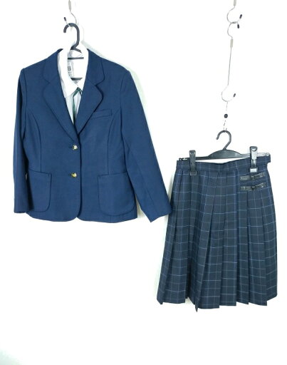ブレザー チェックスカート 紐タイ 上下4点セット 冬物 女子 学生服 中学 高校 紺 制服 中古 ランクC NA1144 ブレザー チェックスカート 紐タイ 上下4点セット 冬物 女子 学生服 中学 高校 紺 制服 中古 ランクC NA1144