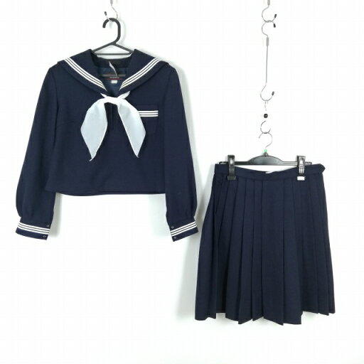 セーラー服 スカート スカーフ 上下3点セット カンコー 冬物 白3本線 女子 学生服 中学 高校 紺 制服 中古 ランクC NA1171 セーラー服 スカート スカーフ 上下3点セット カンコー 冬物 白3本線 女子 学生服 中学 高校 紺 制服 中古 ランクC NA1171