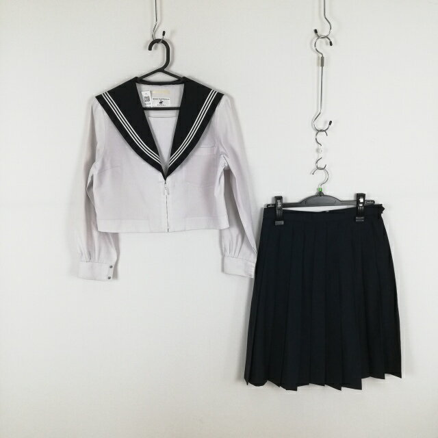 セーラー服 スカート 上下2点セット 中間服 白3本線 女子 学生服 中学 高校 白 制服 中古 ランクC NA1230