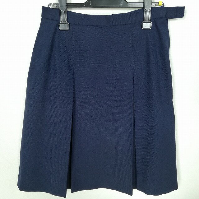 スクールスカート 冬物 w69-丈55 紺 中学 高校 プリーツ 学生服 制服 女子 中古 HK9211
