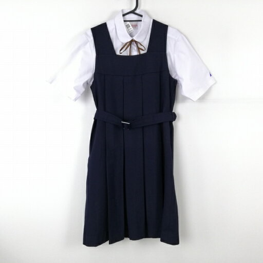 ジャンパースカート 紐タイ 160A バスト90 冬物 女子 学生服 中学 高校 紺 制服 中古 ランクB NA1306 ジャンパースカート 紐タイ 160A バスト90 冬物 女子 学生服 中学 高校 紺 制服 中古 ランクB NA1306