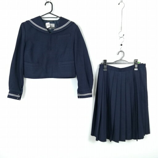 セーラー服 スカート 上下2点セット 冬物 白2本線 女子 学生服 中学 高校 紺 制服 中古 ランクC NA1327 セーラー服 スカート 上下2点セット 冬物 白2本線 女子 学生服 中学 高校 紺 制服 中古 ランクC NA1327