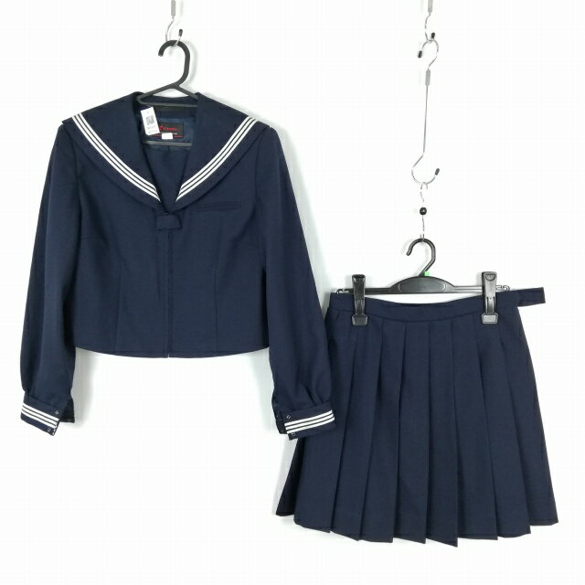 セーラー服 ミニスカート 上下2点セット 160A カンコー 冬物 白3本線 女子 学生服 中学 高校 紺 制服 中古 ランクC NA1436