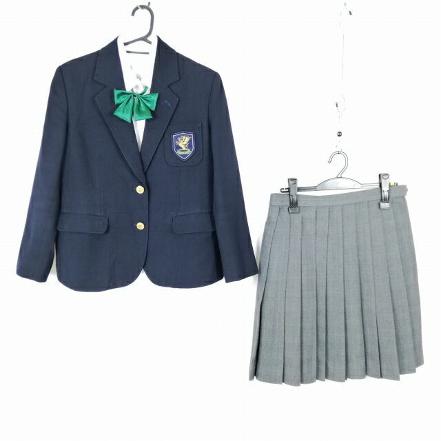 ブレザー チェックスカート リボン 上下4点セット 冬物 女子 学生服 埼玉和光高校 紺 制服 中古 ランクC NA1502