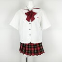 セーラー服 マイクロミニスカート リボン 上下3点セット 指定 大きいサイズ カンコー 夏物 黒赤各2本線 愛知豊田大谷高校 白 中古 ランクC NA1527