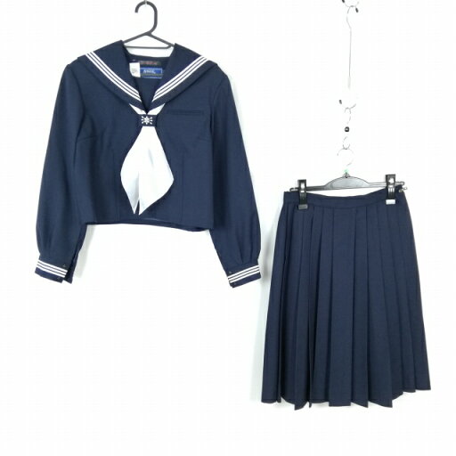 セーラー服 スカート スカーフ 上下3点セット 165A 冬物 白3本線 女子 学生服 埼玉三郷北中学 紺 制服 中古 ランクC NA1539 セーラー服 スカート スカーフ 上下3点セット 165A 冬物 白3本線 女子 学生服 埼玉三郷北中学 紺 制服 中古 ランクC NA1539