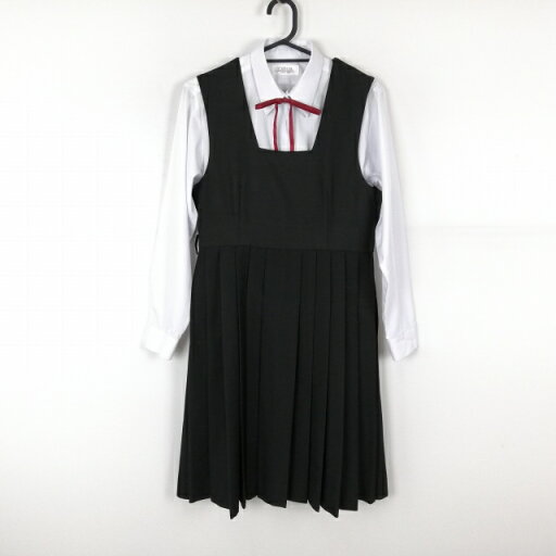 ジャンパースカート 紐タイ 160A バスト86 ウエスト76 冬物 女子 学生服 中学 高校 黒 制服 中古 ランクC NA1575 ジャンパースカート 紐タイ 160A バスト86 ウエスト76 冬物 女子 学生服 中学 高校 黒 制服 中古 ランクC NA1575