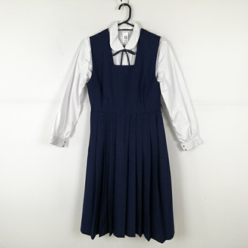 ジャンパースカート 紐タイ 155 バスト82 ウエスト70 冬物 女子 学生服 中学 高校 紺 制服 中古 ランクC NA1617 ジャンパースカート 紐タイ 155 バスト82 ウエスト70 冬物 女子 学生服 中学 高校 紺 制服 中古 ランクC NA1617
