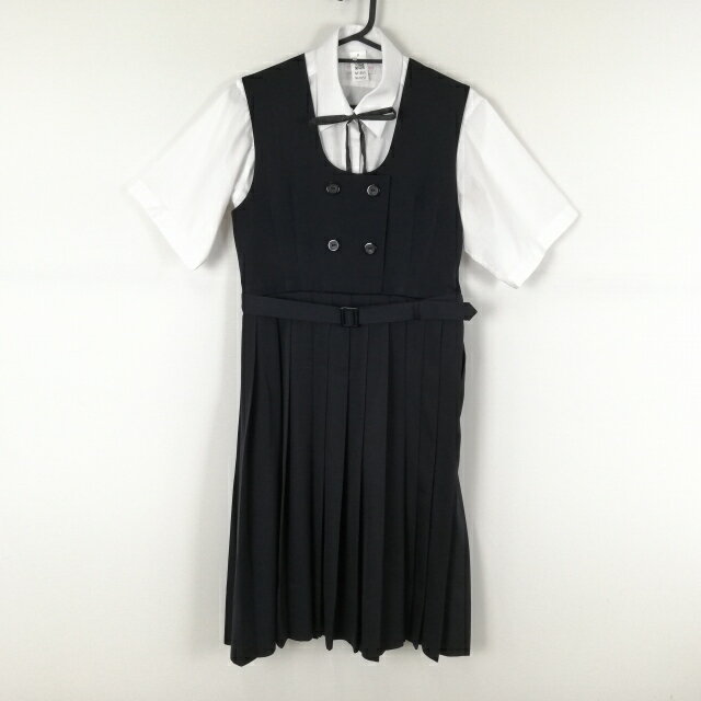 ジャンパースカート 紐タイ バスト82 ウエスト70 冬物 女子 学生服 中学 高校 紺 制服 中古 ランクC NA1855