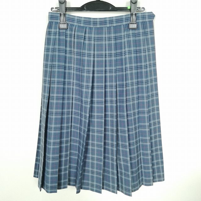 スクールスカート 夏物 w66-丈66 チェック 中学 高校 プリーツ 学生服 制服 女子 中古 HK9630