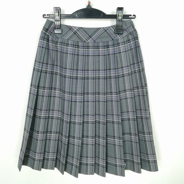スクールスカート 冬物 w60-丈56 チェック 中学 高校 プリーツ 学生服 制服 女子 中古 HK9679