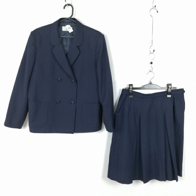 ブレザー スカート 上下2点セット 大きいサイズ 冬物 女子 学生服 中学 高校 紺 制服 中古 ランクC NA2079