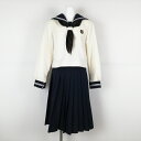 セーラー服 スカート スカーフ 上下3点セット 指定 冬物 白3本線 女子 学生服 兵庫東洋大学附属姫路高校 オフ白 中古 ランクC NA2249
