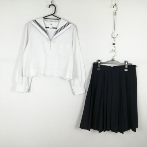 セーラー服 スカート 上下2点セット 中間服 青3本線 女子 学生服 中学 高校 白 制服 中古 ランクC NA2258 セーラー服 スカート 上下2点セット 中間服 青3本線 女子 学生服 中学 高校 白 制服 中古 ランクC NA2258