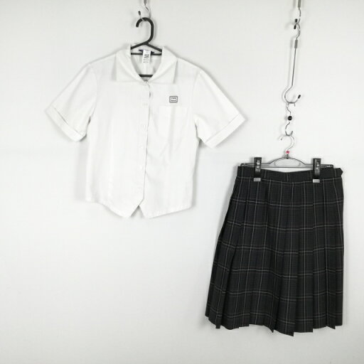 ブラウス チェックスカート 上下2点セット M 夏物 女子 学生服 兵庫網干高校 白 制服 中古 ランクC NA2259 ブラウス チェックスカート 上下2点セット M 夏物 女子 学生服 兵庫網干高校 白 制服 中古 ランクC NA2259