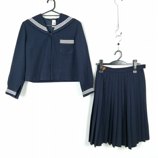 セーラー服 スカート 上下2点セット 冬物 白3本線 女子 学生服 中学 高校 紺 制服 中古 ランクC NA2421 セーラー服 スカート 上下2点セット 冬物 白3本線 女子 学生服 中学 高校 紺 制服 中古 ランクC NA2421