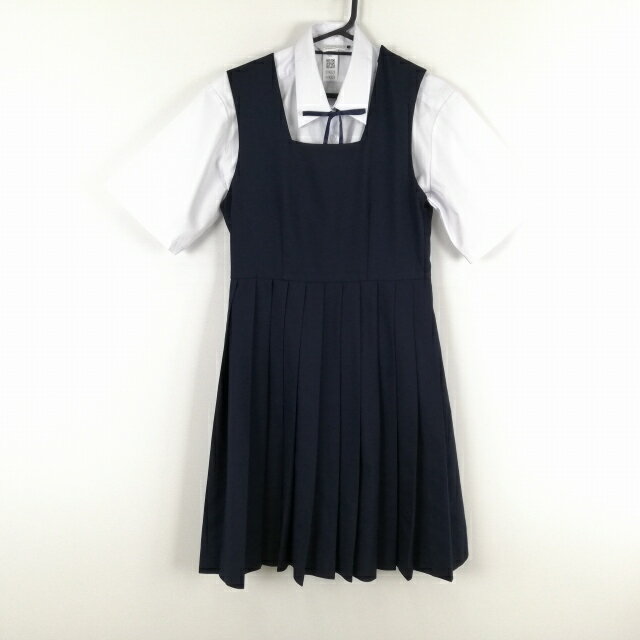 ジャンパースカート 紐タイ 160A バスト88 ウエスト76 カンコー 冬物 女子 学生服 中学 高校 紺 制服 中古 ランクB EY4223