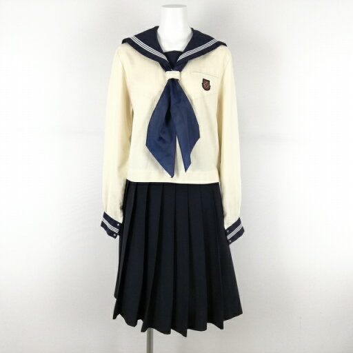 セーラー服 スカート スカーフ 上下3点セット 中間服 白3本線 女子 学生服 兵庫東洋大学附属姫路高校 オフ白 制服 中古 ランクC NA2334 セーラー服 スカート スカーフ 上下3点セット 中間服 白3本線 女子 学生服 兵庫東洋大学附属姫路高校 オフ白 制服 中古 ランクC NA2334