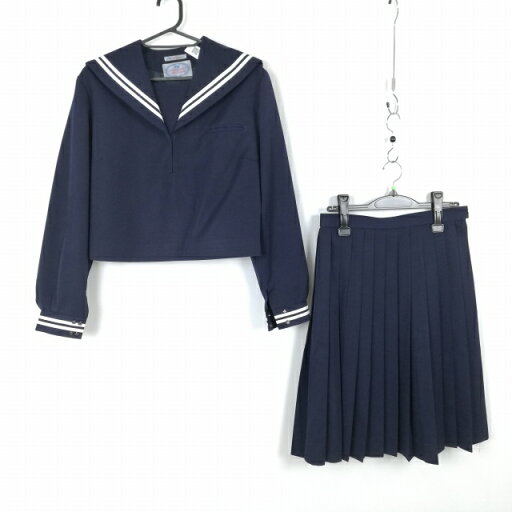 セーラー服 スカート 上下2点セット 165A 大きいサイズ 冬物 白2本線 女子 学生服 中学 高校 紺 制服 中古 ランクC NA2399 セーラー服 スカート 上下2点セット 165A 大きいサイズ 冬物 白2本線 女子 学生服 中学 高校 紺 制服 中古 ランクC NA2399