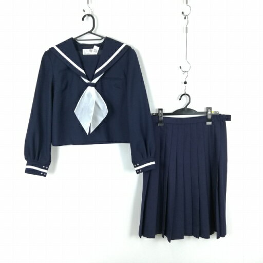 セーラー服 スカート スカーフ 上下3点セット 大きいサイズ 冬物 白1本線 女子 学生服 中学 高校 紺 制服 中古 ランクC NA2405 セーラー服 スカート スカーフ 上下3点セット 大きいサイズ 冬物 白1本線 女子 学生服 中学 高校 紺 制服 中古 ランクC NA2405