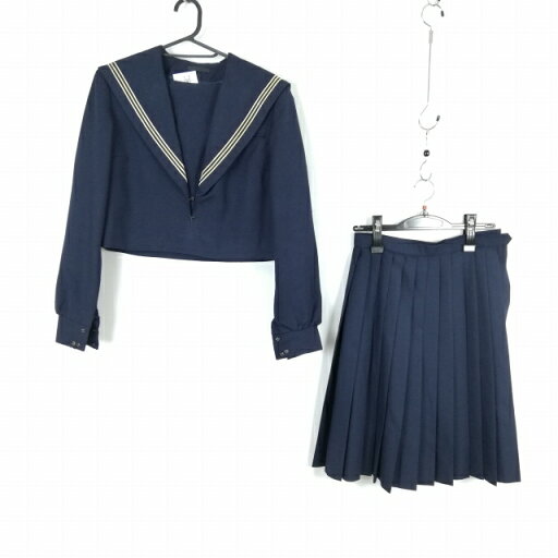 セーラー服 スカート 上下2点セット 冬物 白3本線 女子 学生服 中学 高校 紺 制服 中古 ランクC NA2588 セーラー服 スカート 上下2点セット 冬物 白3本線 女子 学生服 中学 高校 紺 制服 中古 ランクC NA2588