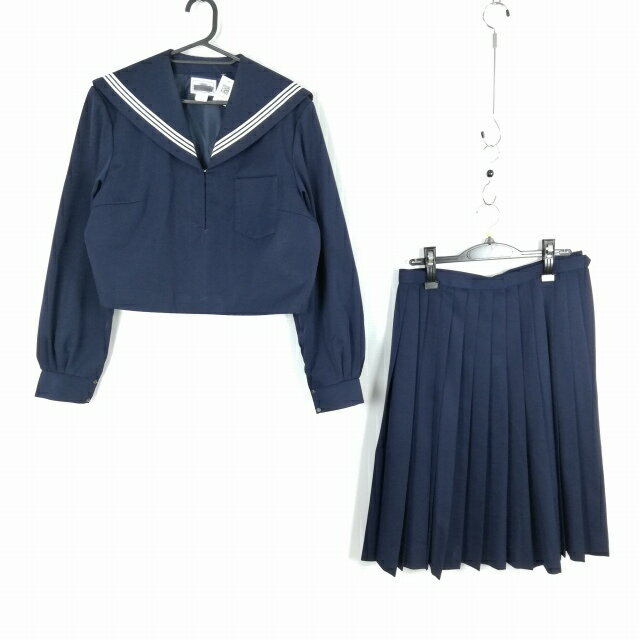 セーラー服 スカート 上下2点セット 大きいサイズ カンコー 冬物 白3本線 女子 学生服 中学 高校 紺 制服 中古 ランクC NA2621