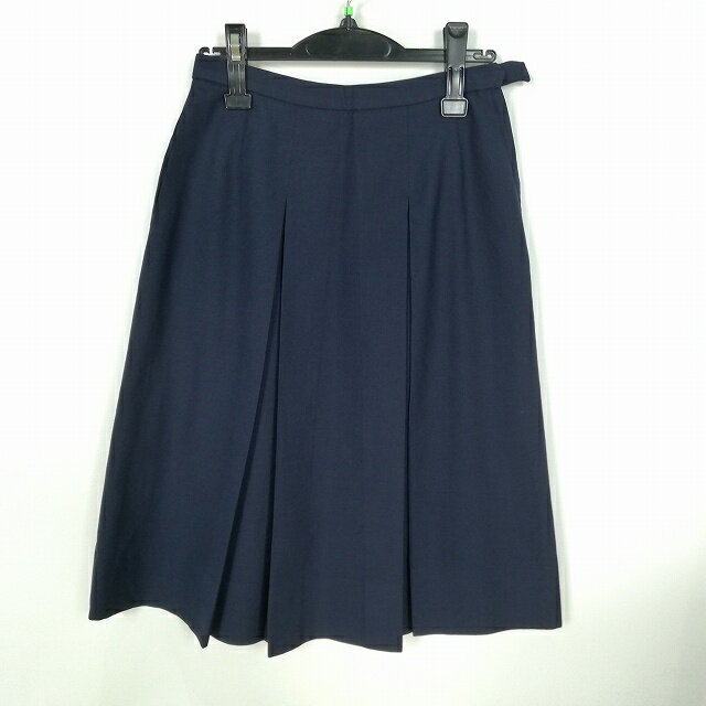 スクールスカート 冬物 w66-丈65 紺 中学 高校 プリーツ 学生服 制服 女子 中古 HK0043