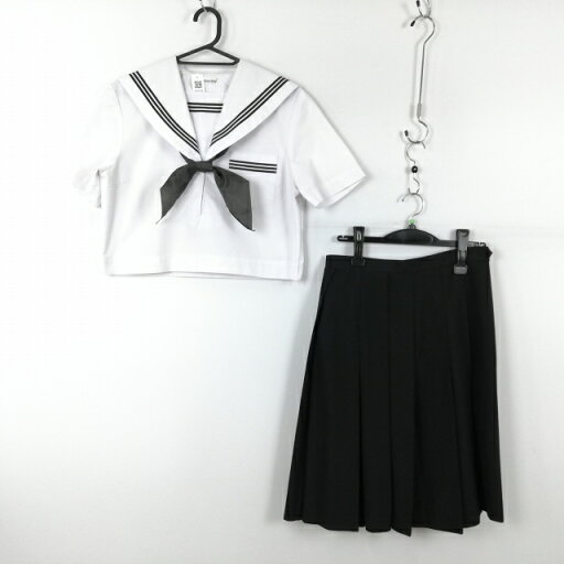 セーラー服 スカート スカーフ 上下3点セット 夏物 黒3本線 女子 学生服 中学 高校 白 制服 中古 ランクC NA2738 セーラー服 スカート スカーフ 上下3点セット 夏物 黒3本線 女子 学生服 中学 高校 白 制服 中古 ランクC NA2738
