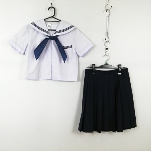 セーラー服 スカート スカーフ 上下3点セット 夏物 青3本線 女子 学生服 中学 高校 白 制服 中古 ランクC NA2741 セーラー服 スカート スカーフ 上下3点セット 夏物 青3本線 女子 学生服 中学 高校 白 制服 中古 ランクC NA2741