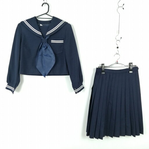 セーラー服 スカート スカーフ 上下3点セット 指定 冬物 白2本線 女子 学生服 中学 高校 紺 制服 中古 ランクC NA2744 セーラー服 スカート スカーフ 上下3点セット 指定 冬物 白2本線 女子 学生服 中学 高校 紺 制服 中古 ランクC NA2744