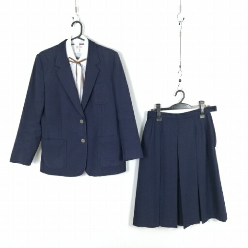 ブレザー スカート 紐タイ 上下4点セット 指定 大きいサイズ 冬物 女子 学生服 中学 高校 紺 制服 中古 ランクC NA2780 ブレザー スカート 紐タイ 上下4点セット 指定 大きいサイズ 冬物 女子 学生服 中学 高校 紺 制服 中古 ランクC NA2780