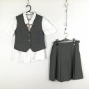 ベスト チェックスカート 紐タイ 上下4点セット 夏物 女子 学生服 中学 高校 制服 中古 ランクC NA2781