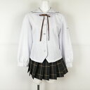 セーラー服 マイクロミニスカート 紐タイ 上下3点セット M 中間服 茶1本線 女子 学生服 鹿児島修学館中学高校 白 中古 ランクC NA2823