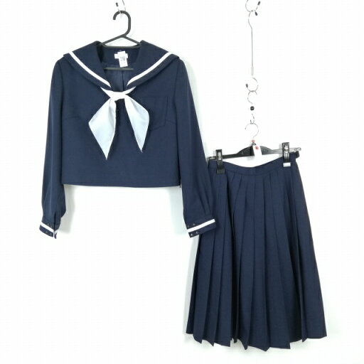 セーラー服 スカート スカーフ 上下3点セット 165A 大きいサイズ ELLE 冬物 白1本線 女子 学生服 中学 高校 紺 中古 ランクC NA2862 セーラー服 スカート スカーフ 上下3点セット 165A 大きいサイズ ELLE 冬物 白1本線 女子 学生服 中学 高校 紺 中古 ランクC NA2862