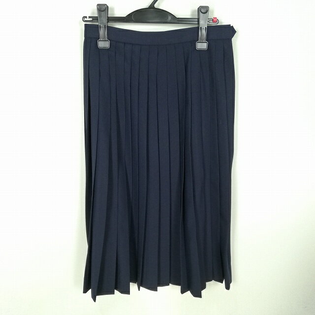 スクールスカート 夏物 w63-丈69 紺 中学 高校 プリーツ 学生服 制服 女子 中古 HK0083