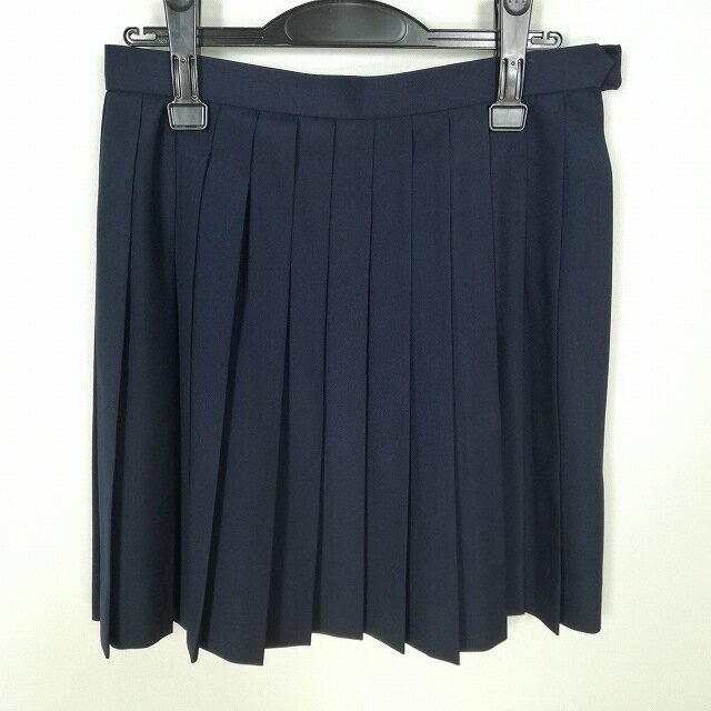 スクールスカート 夏物 w66-丈48 紺 中学 高校 プリーツ 学生服 制服 女子 中古 HK0090