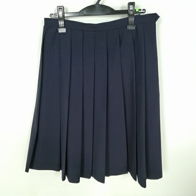 スクールスカート 夏物 w66-丈60 紺 中学 高校 プリーツ 学生服 制服 女子 中古 HK0093