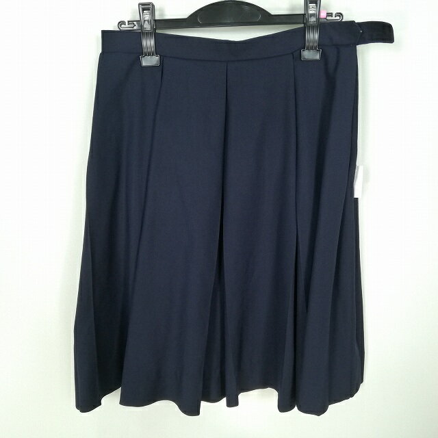 スクールスカート 大きいサイズ 冬物 w72-丈59 紺 中学 高校 プリーツ 学生服 制服 女子 中古 HK0117