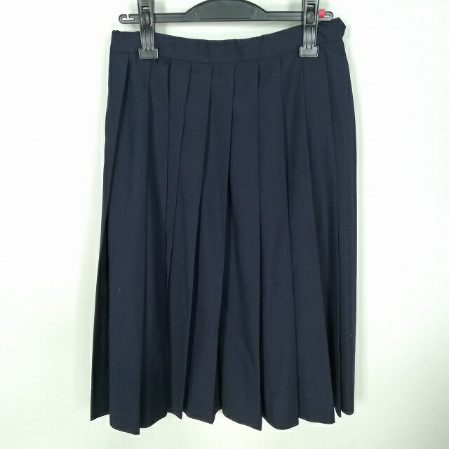 スクールスカート 冬物 w63-丈66 紺 中学 高校 プリーツ 学生服 制服 女子 中古 HK0129