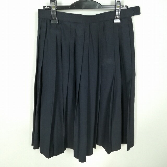 スクールスカート 夏物 w63-丈59 紺 中学 高校 プリーツ 学生服 制服 女子 中古 HK0169