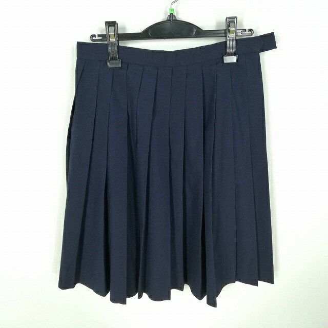スクールスカート 夏物 w66-丈54 紺 中学 高校 プリーツ 学生服 制服 女子 中古 HK0178