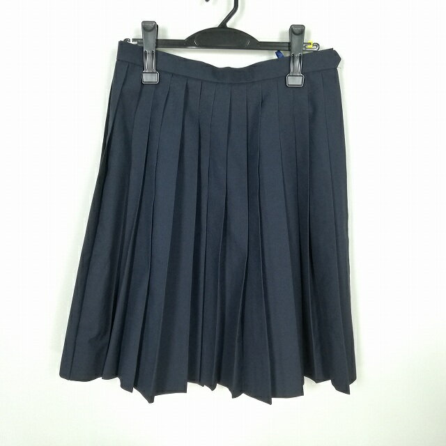 スクールスカート 夏物 w69-丈58 紺 中学 高校 プリーツ 学生服 制服 女子 中古 HK0191