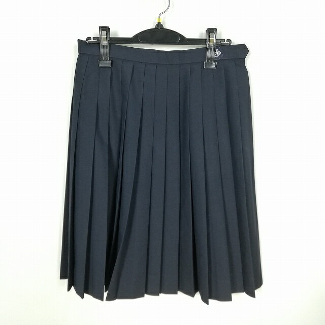 スクールスカート 夏物 w69-丈57 紺 中学 高校 プリーツ 学生服 制服 女子 中古 HK0200