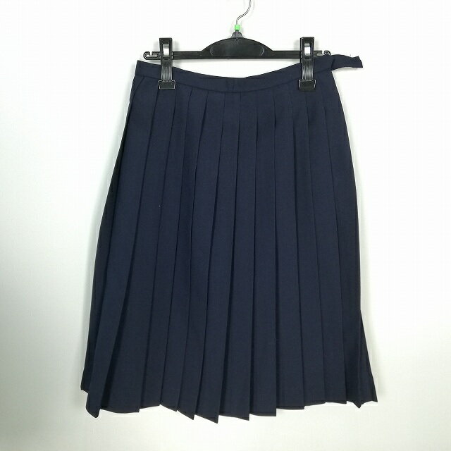 スクールスカート 冬物 w66-丈61 紺 中学 高校 プリーツ 学生服 制服 女子 中古 HK0235