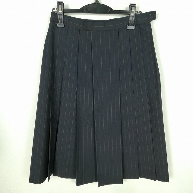 スクールスカート 夏物 w66-丈64 ストライプ 中学 高校 プリーツ 学生服 制服 女子 中古 HK0264