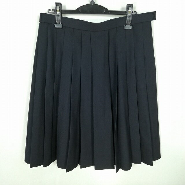 スクールスカート 大きいサイズ 冬物 w75-丈59 紺 中学 高校 プリーツ 学生服 制服 女子 中古 HK0313