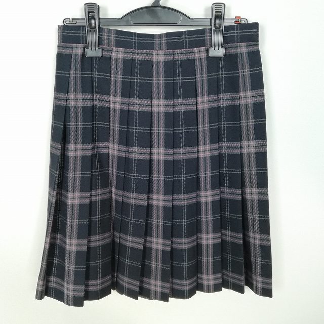 スクールスカート 冬物 w60-丈51 チェック 中学 高校 プリーツ 学生服 制服 女子 中古 HK1708