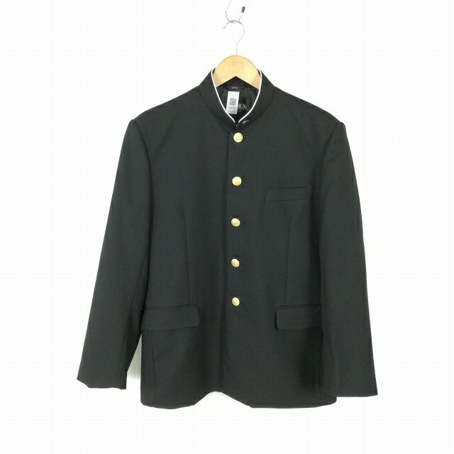 学生服 学ラン 175A 男子 上着 丸洗い可 ウール混 標準型学生服 ラウンドカラー サージ 黒 中古 ランクC a3 JJ6735