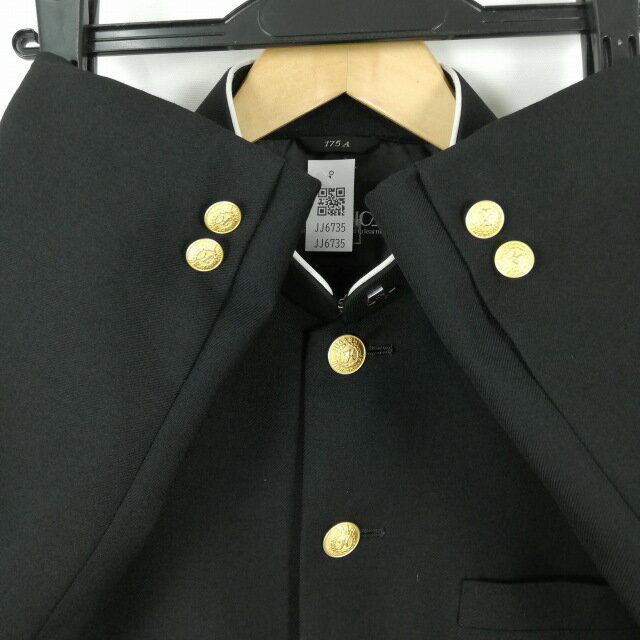 学生服 学ラン 175A 男子 上着 丸洗い可 ウール混 標準型学生服 ラウンドカラー サージ 黒 中古 ランクC a3 JJ6735